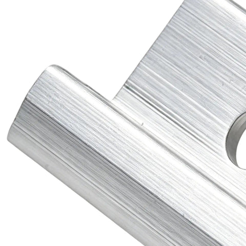 Close-up of Heavy Top No Hassle Rustproof Aluminum Solar Panel Mount Brackets and Mid Clamps detail, showcasing the corrosion-resistant finish.