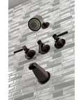 Kaiser Triple-Handle Tub And Shower Faucet In Antique Brass, Heavy-Duty Brass Zinc Alloy And ABS Build, Wall Mount Installation