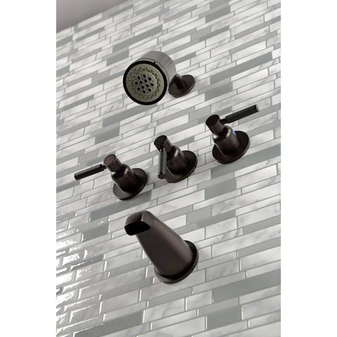 Kaiser Triple-Handle Tub And Shower Faucet In Antique Brass, Heavy-Duty Brass Zinc Alloy And ABS Build, Wall Mount Installation