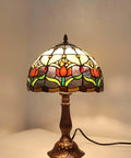 Tulip Flower Tiffany Style Stained Glass Table Lamp With 12 Inch Wide Shade And 18 Inch Tall Handmade Metal Base Cozy Night Light