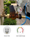 Must-Have RV Water Pressure Regulator With Gauge And Rotatable Dial, Adjustable Camper Water Pressure Reducer With Inlet Screen Filter For Travel Trailers, Protects Plumbing From High Water Pressure, brass 3/4-inch hose connection on RV