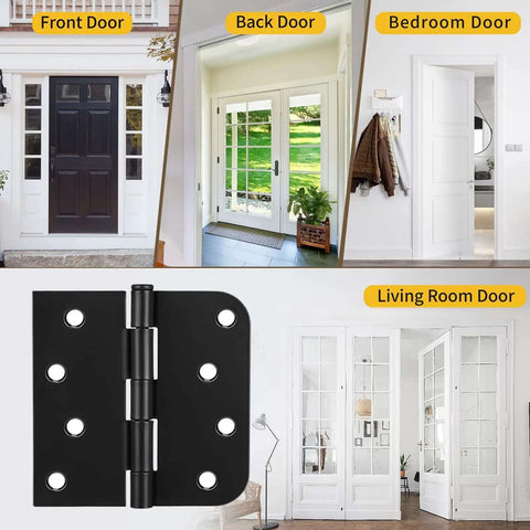 Built Tough Heavy Duty 4 Inch Black Exterior Door Hinges Three Pack With Removable Pin Square And Round Corner Design Matte Finish