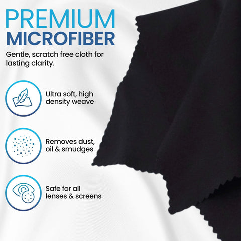 Eyeglass Lens Cleaner Kit With 2x8oz Bottles And 1x2oz Bottle Microfiber Cloths showing premium microfiber cloth details