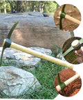 Steel Gardening Pickaxe Handle Digging Tool For Vegetable Farming And Outdoor Yard Work Durable Garden Hoe For Weeding Trenching Planting And Soil Maintenance, wooden handle on rocks and grass