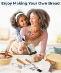 Mother and daughter enjoying All-In-One Sourdough Starter Kit With Silicone Proofing Baskets And Jar, proofing bread at home.