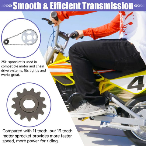 25h Chain Sprocket Kit With 132 Link Chain And 13 Tooth Motor Sprocket And 25h Chain Tensioner For Razor MX650 on bike