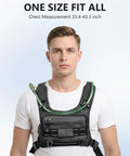 Model wearing lightweight running vest with 2L water bladder, one size fit all, suitable for hiking and marathon training.