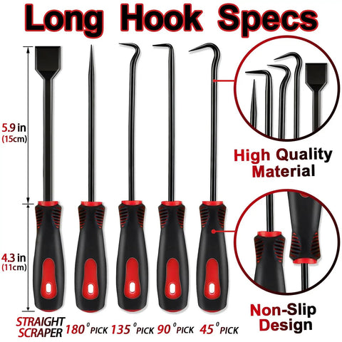 Pro Grade Carbon Steel 15 Piece Precision Pick And Hook Set With Scraper And Magnetic Telescoping Tool Kit For Automotive Electronics Hoses Gaskets Trim Removal And Go To Hand Tools