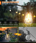 Outdoor 240ft Vintage Style LED String Lights Waterproof For Patio Yard Balcony Gazebo Porch Shatterproof Bulbs 120 Plus 4 Commercial Grade All Weather showing IP65 rating in rain