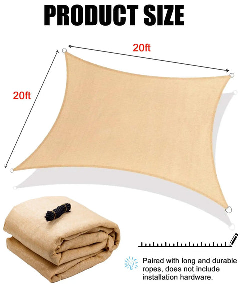 Desert Sand 20x20 Sun Shade Sail Square Waterproof Outdoor Canopy With UV Protection For Patio Garden Backyard Deck And Poolside