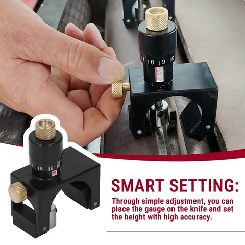 Person adjusting Magnetic Planer Blade Setting Jig, Adjustable Knife Height Gauge Setter for jointer and planer setup
