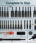 86-Piece Magnetic Impact Nut Driver Set With SAE And Metric Bits displayed with detailed measurements and components
