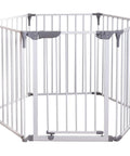 Royale Converta 3 In 1 Play Yard And 151 Inch Wide Baby Gate, 6 Configurable Panels, assembled hexagon shape, white metal.