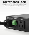 High Grade 10 Outlet Rackmount Power Conditioner And Sequencer AC power cord with secure safety cord lock mechanism.