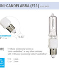 Image of 4 Pack 100W Halogen Candelabra Bulbs T4 120V E11 Mini Candelabra Base Clear Dimmable Warm White for chandeliers pendants cabinet lighting and home decor fixtures.