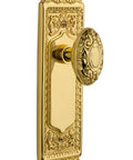 Egg And Dart Brass Door Plate Set With Victorian Lead Crystal Knob, Double Dummy For Classic Doors, Polished Brass Finish