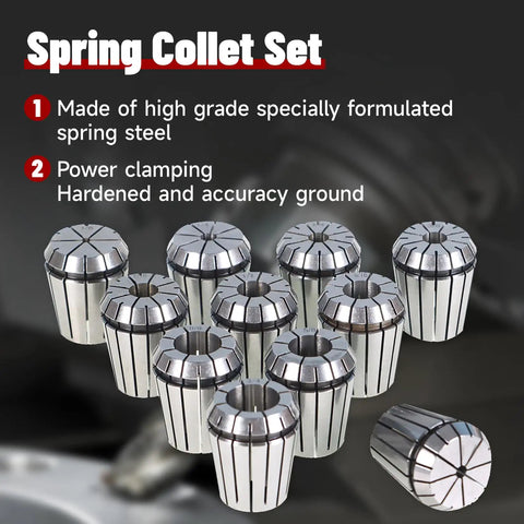 ER32 R8 Collet Chuck Holder With 11 Piece ER32 Collet Set And Wrench For Milling Machine Tough Alloy Steel shown in focus