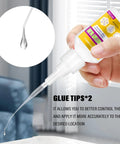Close-up of Heavy Duty Fast Setting Wood Glue For Furniture And Woodworking And Clear Water Resistant Adhesive dispensing with precision tip.