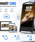 32 Inch Hella Bright Portable Outdoor Digital Signage Featuring 2000 Nits IP65 Waterproof Rugged LCD Display With 1200Wh Extended Run Time Battery showing sports shoes.