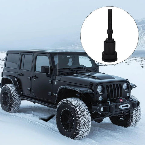 Pro Grade Front Axle Seal Installation Tool Kit With Differential Seal Fitting For Off Road Vehicles, black tool next to jeep
