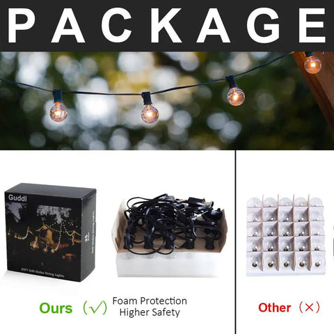 100 Ft Outdoor Globe String Lights With 110 G40 Bulbs, Weatherproof Lit Patio Party Lights packaging and components