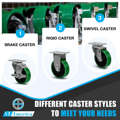 Heavy Duty Smooth Rolling Casters Set Of 4 display showcasing brake, rigid, and swivel caster styles for versatile use.