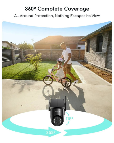 Solar Powered Wireless Outdoor Security Camera With 2K 360 Degree View Color Night Vision AI Smart Detection Low Light Performance