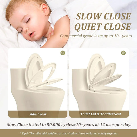 Elongated Toilet Seat With Built In Potty Training Seat For Kids And Adults Kid Friendly Design Slow Close feature displayed