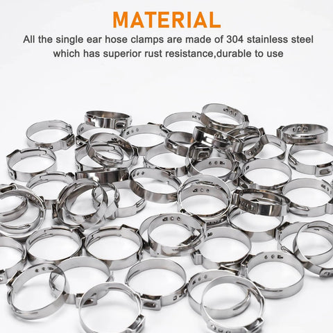 117 Piece 16 Size Single Ear Hose Clamp Kit In 304 Stainless Steel With Ear Clamps 6.5 To 48.5 Mm For Automotive Plumbing And Home Appliances