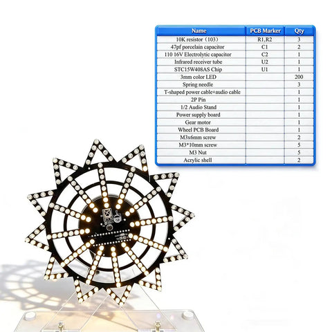 Close-up of assembled 7 Color Ferris Wheel Soldering Practice Kit Rotating LED Electronics DIY Project for Kids and Students