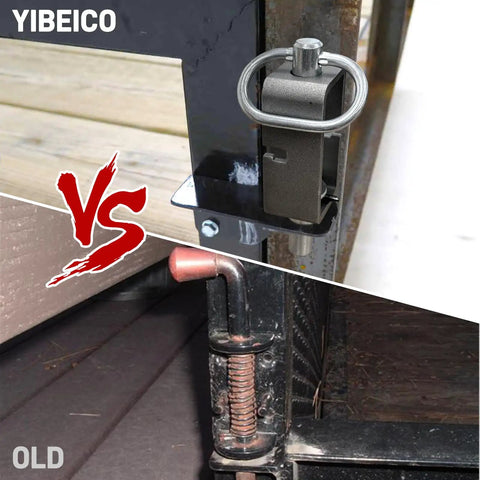 Comparison image of Quality Top Shelf Heavy Duty Trailer Gate Latch Weld On Spring Lock Assembly With Reinforced Latch Pins.