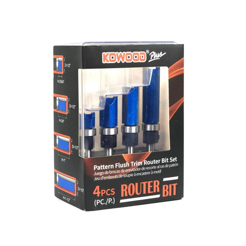 Pro Grade Pattern Flush Trim Router Bits Set With One Quarter Inch Shank And C3 Carbide Bottom Bearing For Woodworking, package view