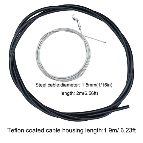 Universal Throttle Cable Repair Kit for Lawn Mower Control showing steel wire and Teflon housing.