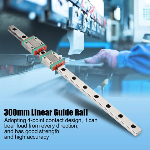 Compact Linear Guide Rail Kit 300mm With Two MGN12B Slide Blocks for precise motion; 12mm wide steel rail in automation project.