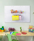 Pegboard Wire Basket Set for Hanging Wall Organization, 3 Size Bins for Pegboards and Slatwalls, white multi pack, installed view