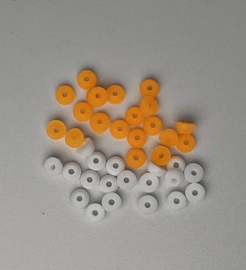 10 Sets Pro Fingerboard Truck Bushings Orange And White PU Material Fits All Pro Fingerboard Trucks Random Colors Durable And Stiffer Than Standard Bushings For Dope Smooth Turns And Precise Grips arranged on a flat surface