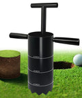 Portable Golf Hole Cutter With Detachable Handle, Stainless Steel Hole Digger shown with marked 2, 4, and 6 inch depth blades