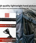 Double Headed Folding Pickaxe And Mattock For Camping And Yard Work All Purpose Tool stored in backpack pocket