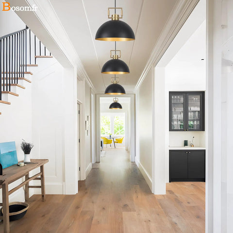 Matte Black Farmhouse Pendant Light 2 Pack Adjustable Height Lighting in hallway