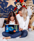 Child and adult holding 8 Inch Blue World Globe With Stainless Steel Stand, Rotating Earth Spinning Globe For Kids, Classroom Geography Tool.