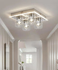 Flush Mount Crystal Ceiling Light With 4 LED Bulbs Brushed Nickel Finish Clear Glass Shade No Fuss Modern Sleek Ceiling Fixture