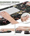 Floral 4in1 Large Desk Cover Mat With Ergonomic Wrist Rest, XXL Anti Slip Mouse Pad And Keyboard Pad, showing wrist support