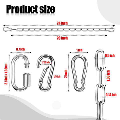 4 Pack 20 Inch Stainless Steel Swing Chains With Carabiners And Spring Snap Links Heavy Duty 2205lb Capacity size chart