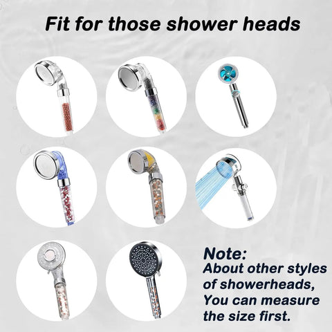 Various handheld shower heads compatible with 12 Pack Shower Filter Replacements For Hard Water Removes Chlorine And Harmful Substances Fits Handheld Shower Heads PP Cotton Filter Elements For Softer Skin Change Every 2-3 Weeks Compatible With Most Shower Brands.