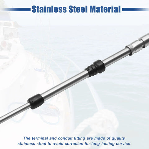 Close-up of Two Pack 19 Foot Beefy Marine Throttle And Shift Remote Control Box Cable showing red stainless steel material.