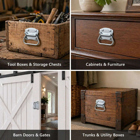 3-1/2 Inch Chest Handles, Two Pack, Steel Surface Mount Pull Ring Handles, Zinc Plated For Wooden Trunks, Storage Boxes, Cabinets