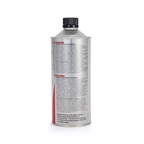 Side view of can with safety warnings for 32oz Premium Camping Fuel For Lanterns And Stoves All Season Power In A Portable Quart Canister