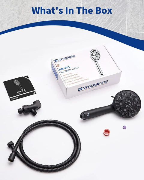 Box contents of Handheld Shower Head With Beast Mode High Pressure And Seven Spray Settings, 59 Inch Stainless Steel Hose, Adjustable Mount