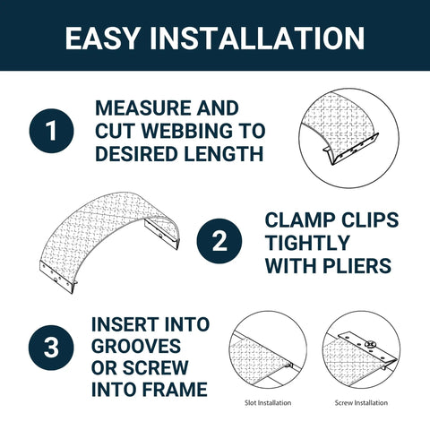 Installation guide for Metal End Clips For Rubber Webbing Upholstery Repair For Sofas And Chairs Includes Clear Instructions