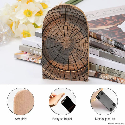 Rock Solid Tree Stump Wood Bookends With Non Slip Heavy Duty Metal Bases And Solid Beech Frame To Give Your Reading Pile Serious Grip And Keep Your Desk Setup Locked Tight